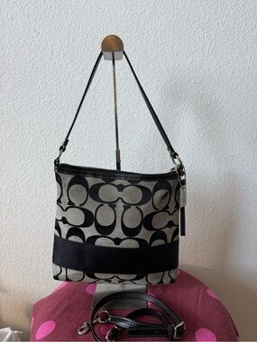Coach Signature Black White Canvas Crossbody Shoulder Bag Y2K